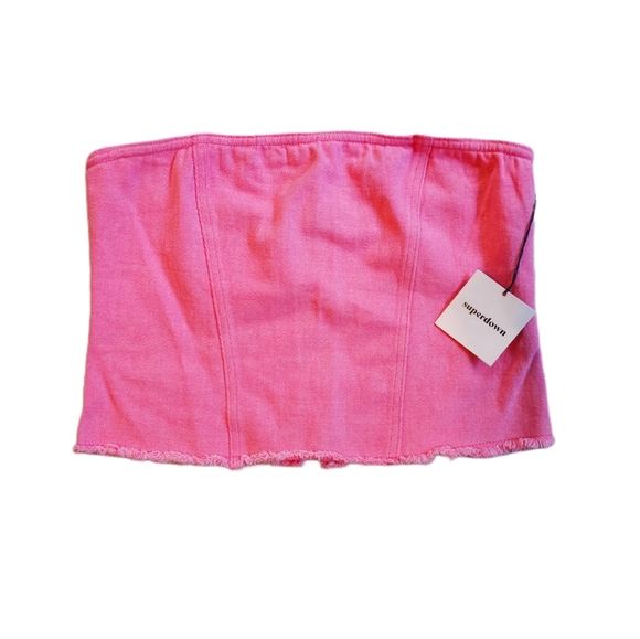 NWT SUPERDOWN Revolve Dominique Pink Denim Strapless Tank Size Large - Picture 2 of 4
